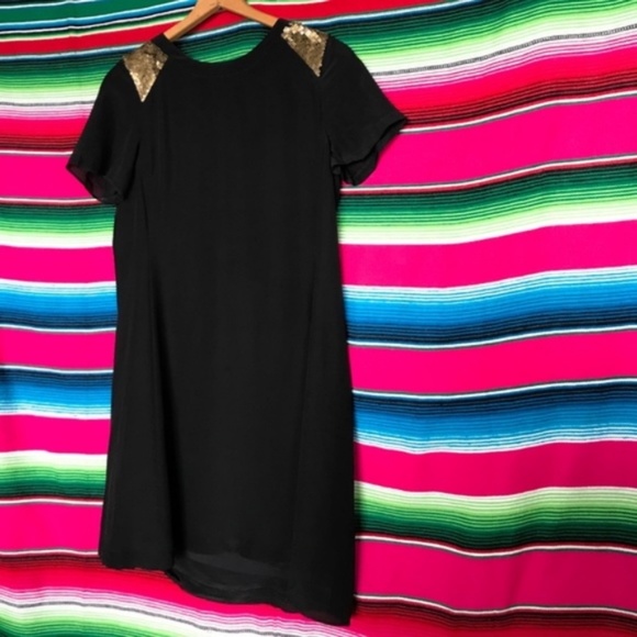 Madewell Medal Sequin Yoke Dress Black Tie Metalli - Picture 7 of 8